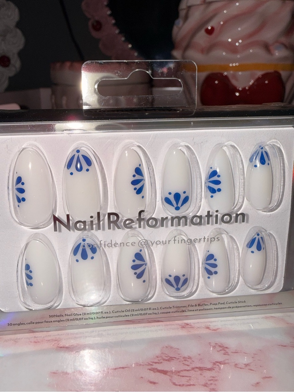 Nail Reformation White Press-On Nails with Blue Floral Accent